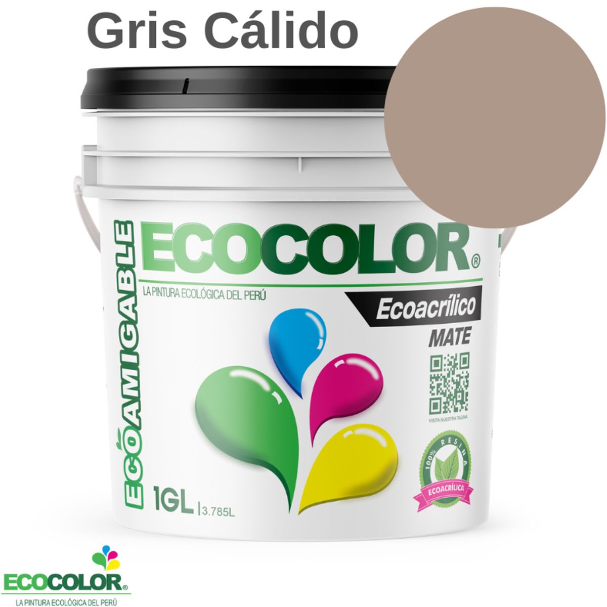 ECOCOLOR - PINTURA ECOCOLOR ECOACRILICO MATE GRIS CÁLIDO 1GL