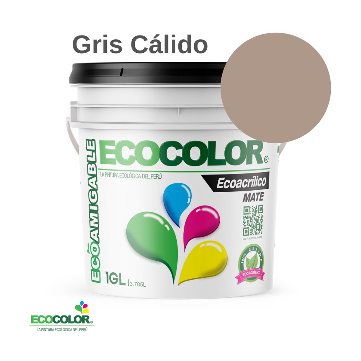 ECOCOLOR - PINTURA ECOCOLOR ECOACRILICO MATE GRIS CÁLIDO 1GL