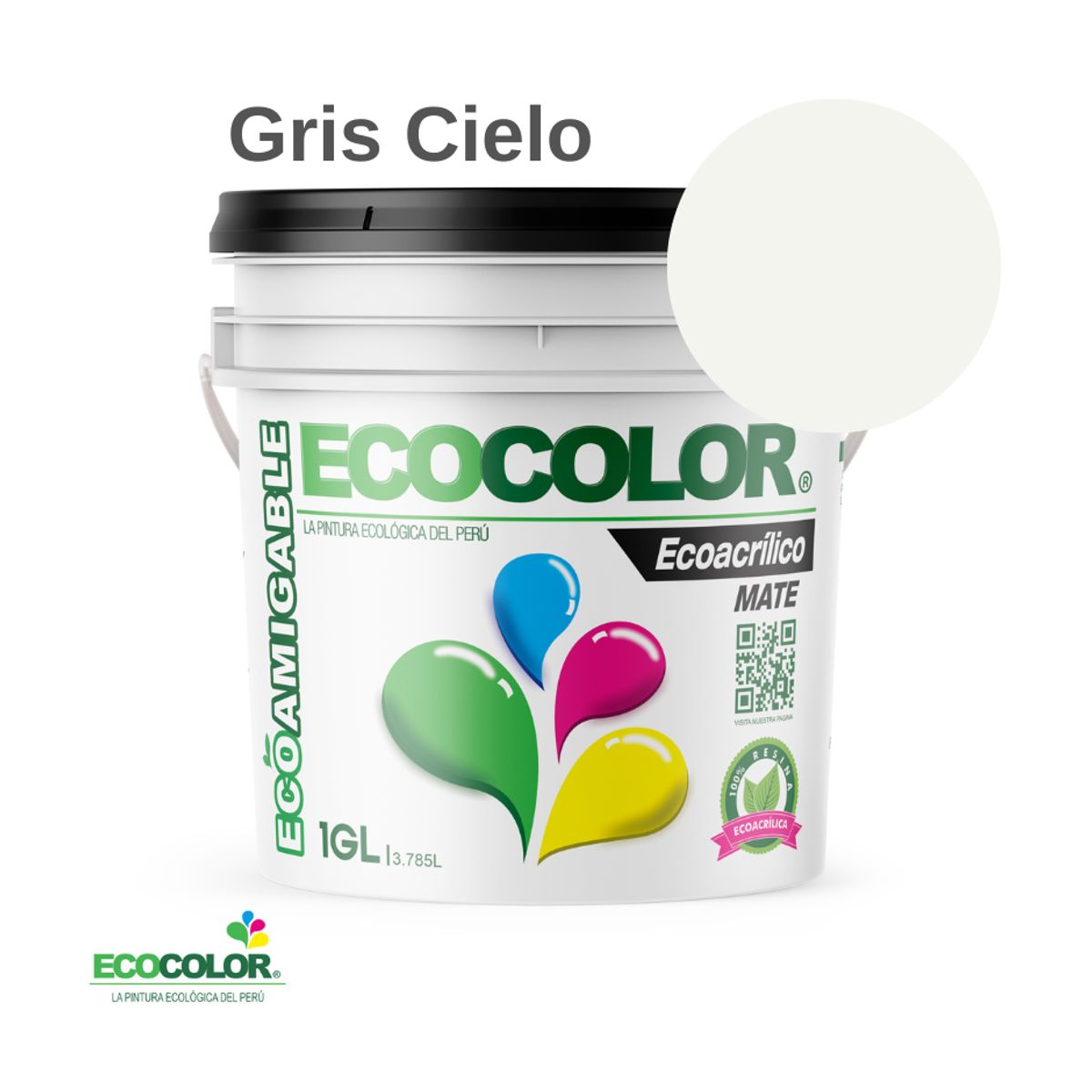 ECOCOLOR - PINTURA ECOCOLOR ECOACRILICO MATE GRIS CIELO 1GL