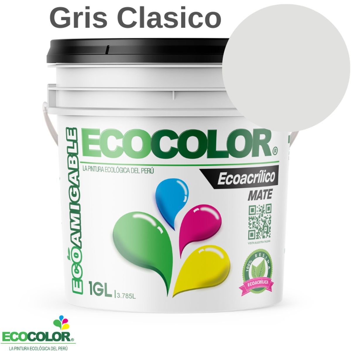 ECOCOLOR - PINTURA ECOLOGICA ECOACRILICO MATE GRIS CLASICO 1GL