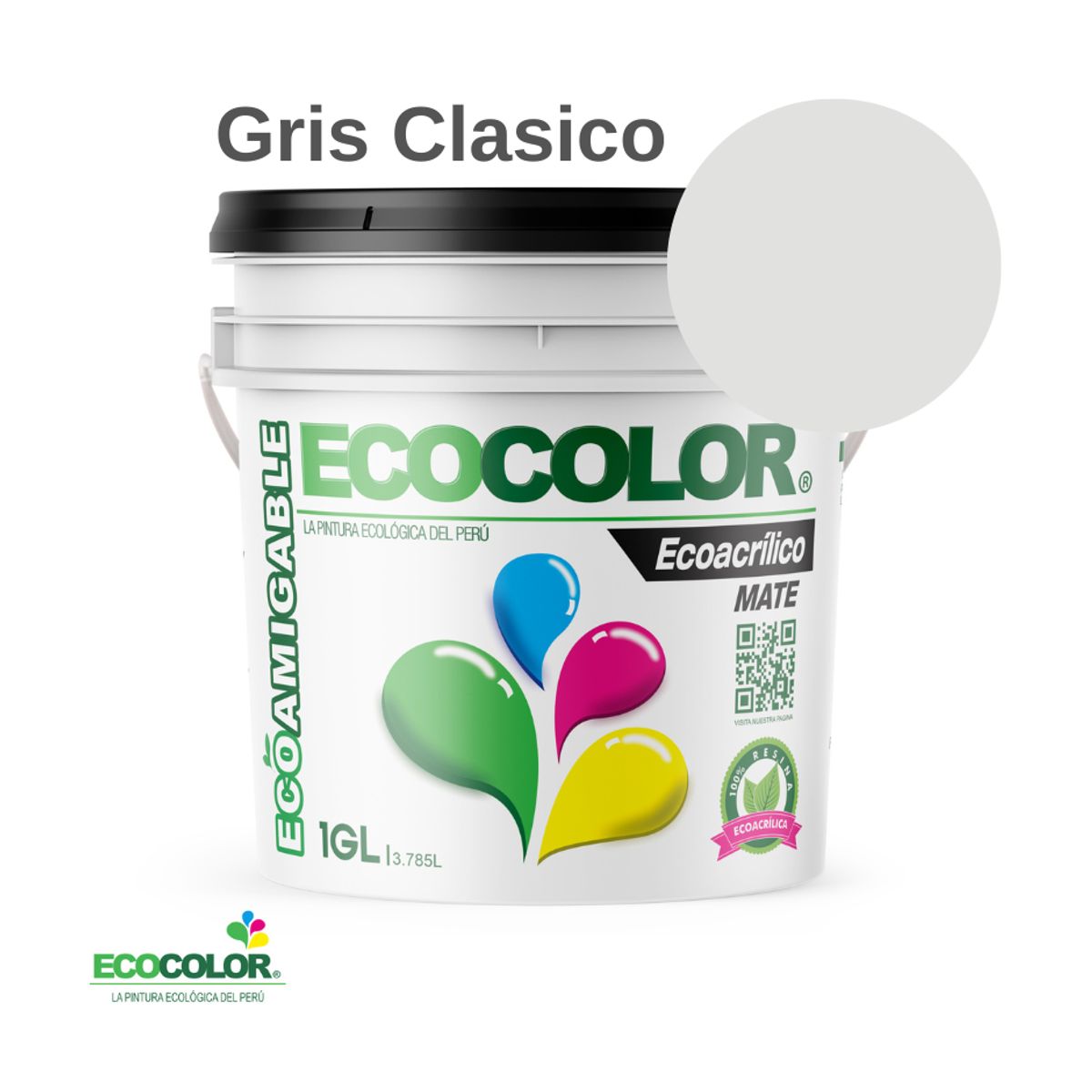 ECOCOLOR - PINTURA ECOLOGICA ECOACRILICO MATE GRIS CLASICO 1GL