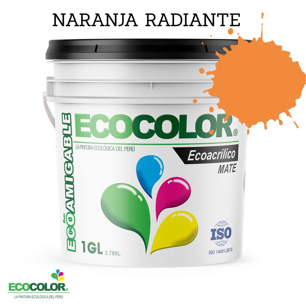 ECOCOLOR - PINTURA ECOLÓGICA ECOACRILICO MATE NARANJA RADIANTE 1GL