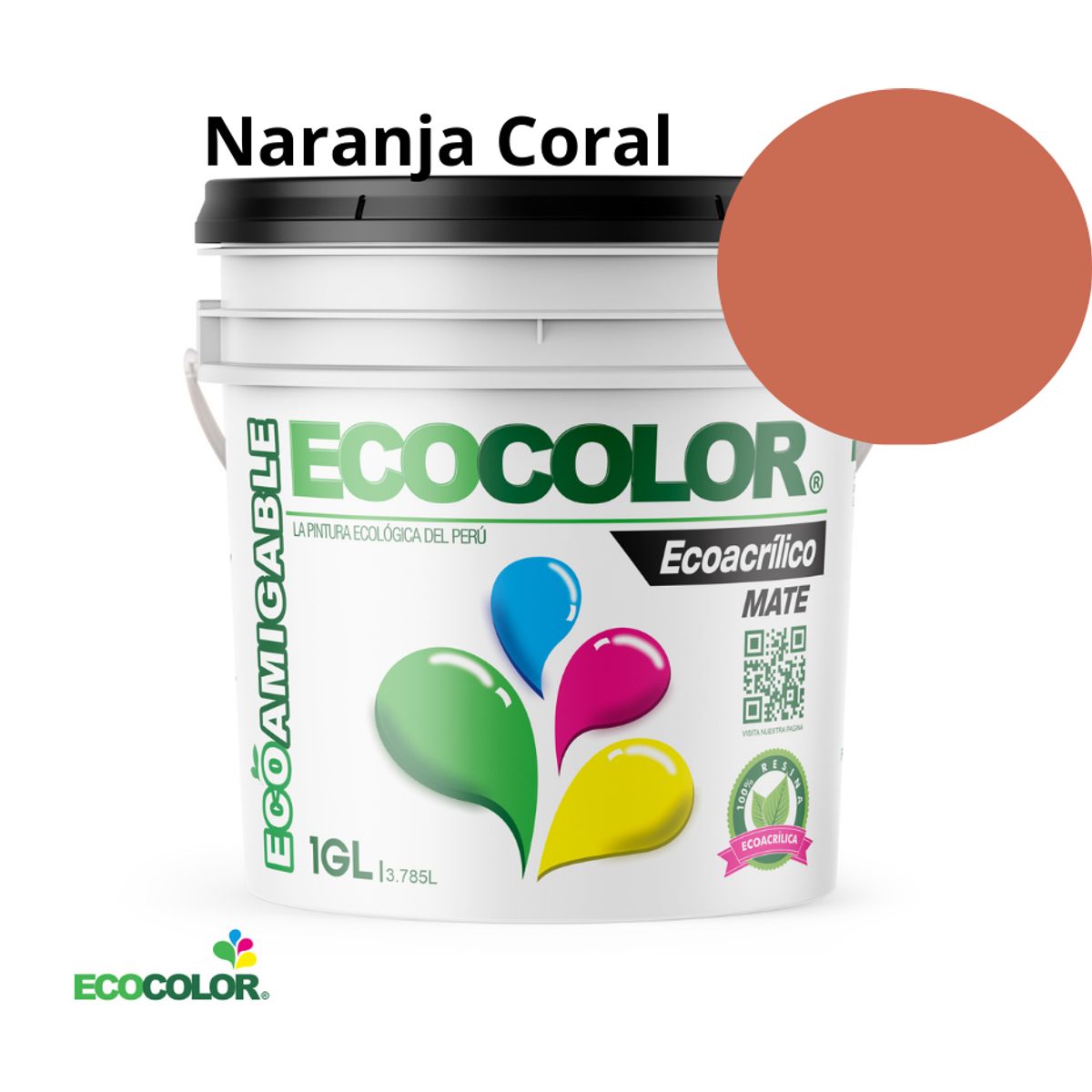 ECOCOLOR - PINTURA ECOCOLOR ECOACRILICO MATE NARANJA CORAL 1GL