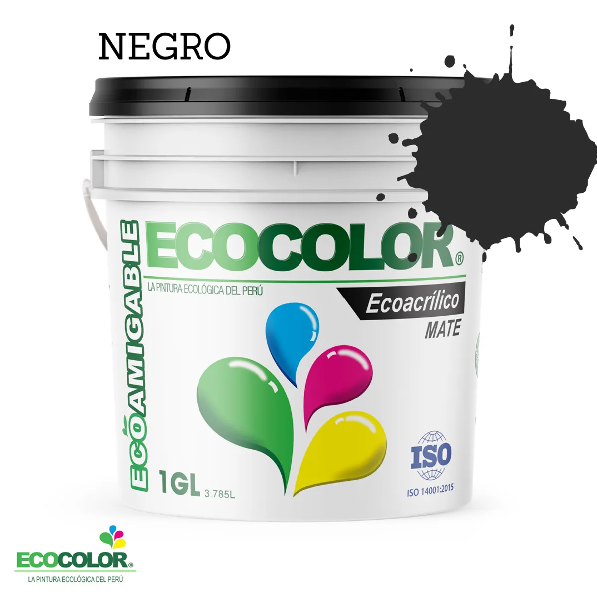 ECOCOLOR - PINTURA ECOLÓGICA ECOACRILICO MATE NEGRO 1GL