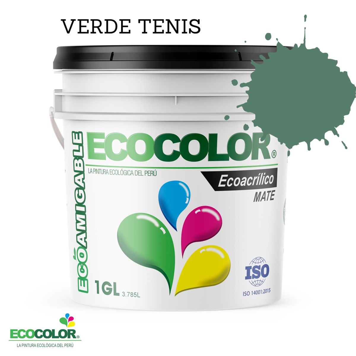 ECOCOLOR - PINTURA ECOLÓGICA ECOACRILICO MATE VERDE TENIS 1GL