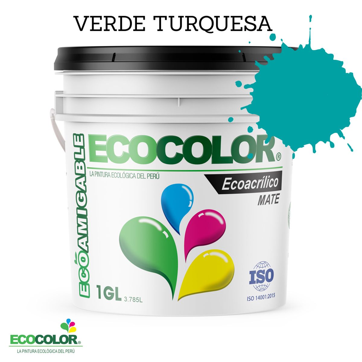 ECOCOLOR - PINTURA ECOLOGICA ECOACRILICO MATE VERDE TURQUESA 1GL
