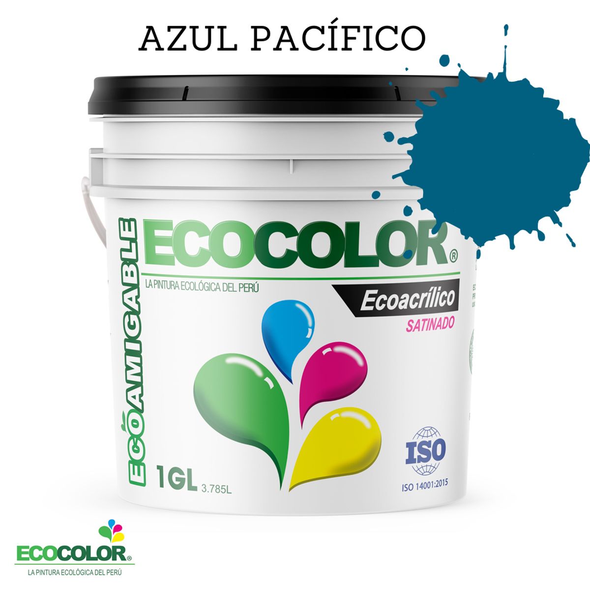ECOCOLOR - PINTURA ECOLOGICA ECOACRILICO SATINADO AZUL PACÍFICO 1GL