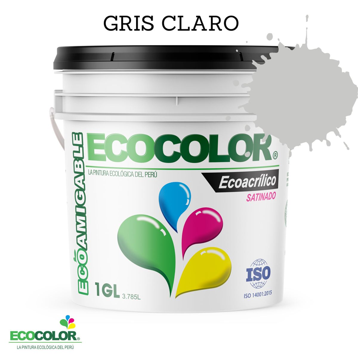 ECOCOLOR - PINTURA ECOLOGICA ECOACRILICO SATINADO GRIS CLARO 1GL