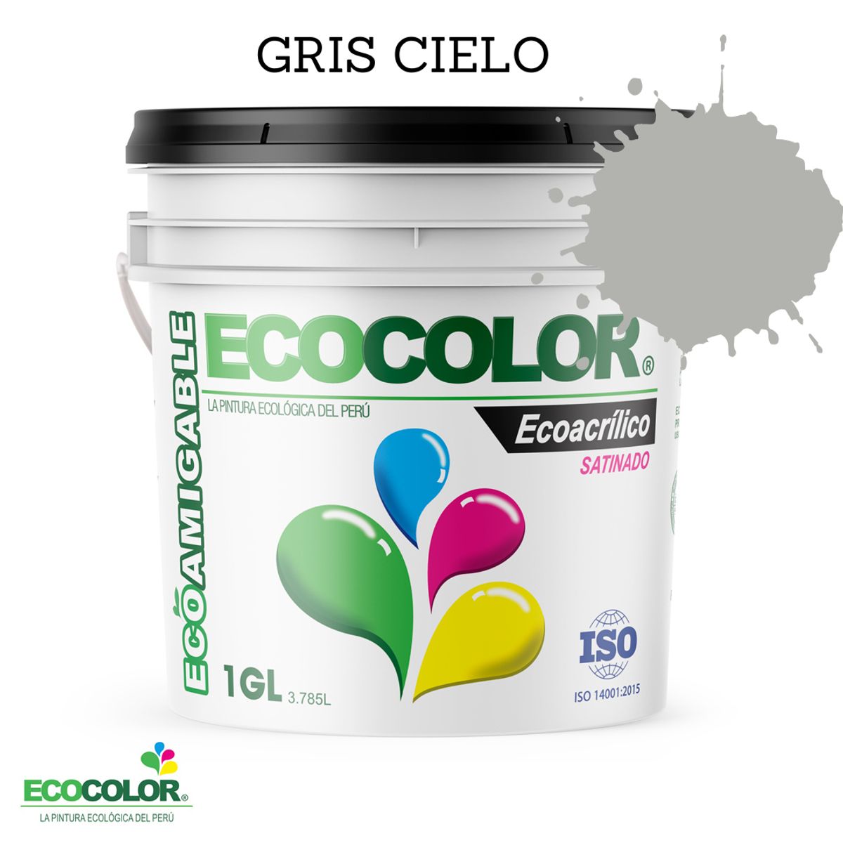 ECOCOLOR - PINTURA ECOLOGICA ECOACRILICO SATINADO GRIS CIELO 1GL