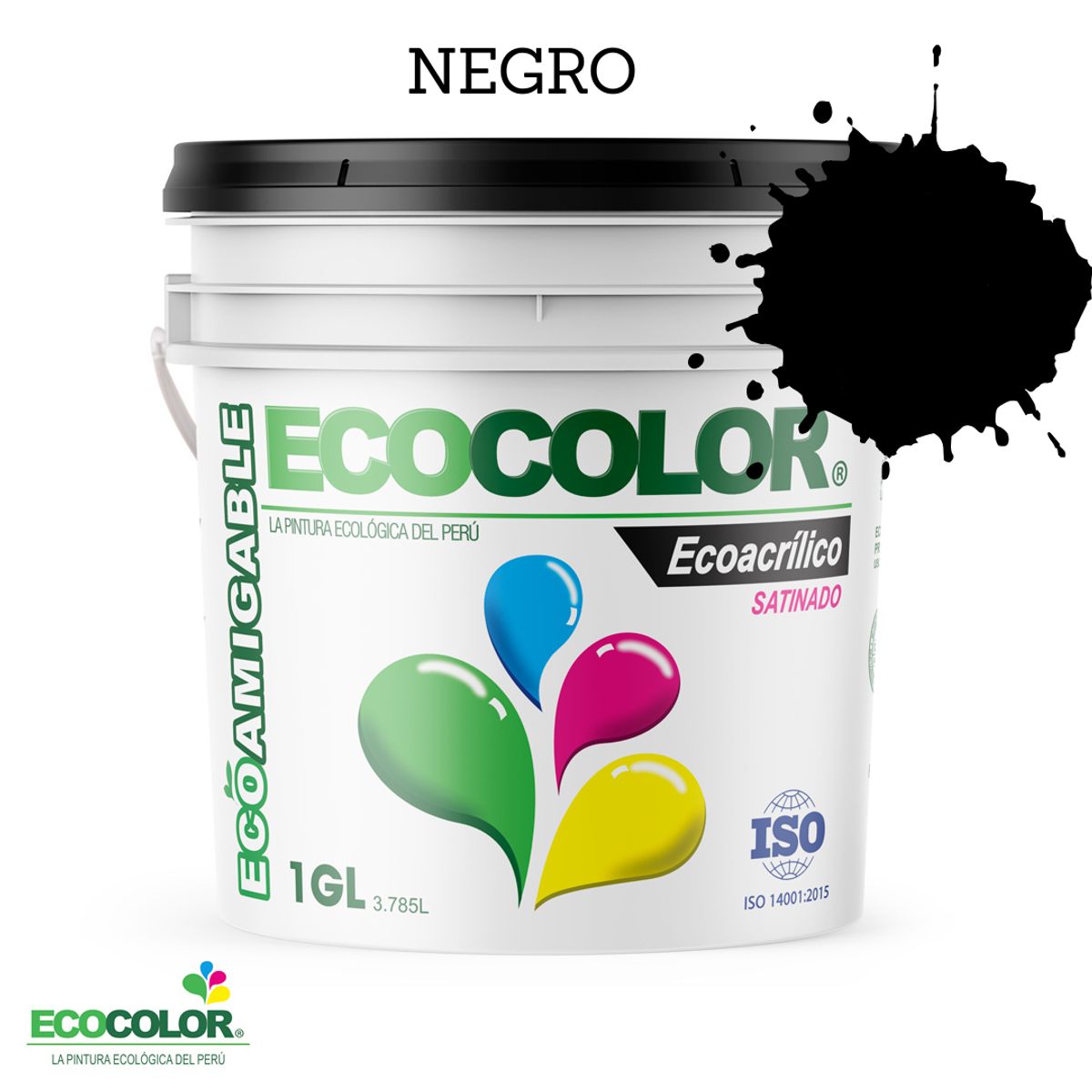 ECOCOLOR - PINTURA ECOLOGICA ECOACRILICO SATINADO NEGRO 1GL