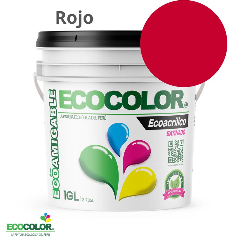 ECOCOLOR - PINTURA ECOCOLOR ECOACRILICO SATINADO ROJO 1GL