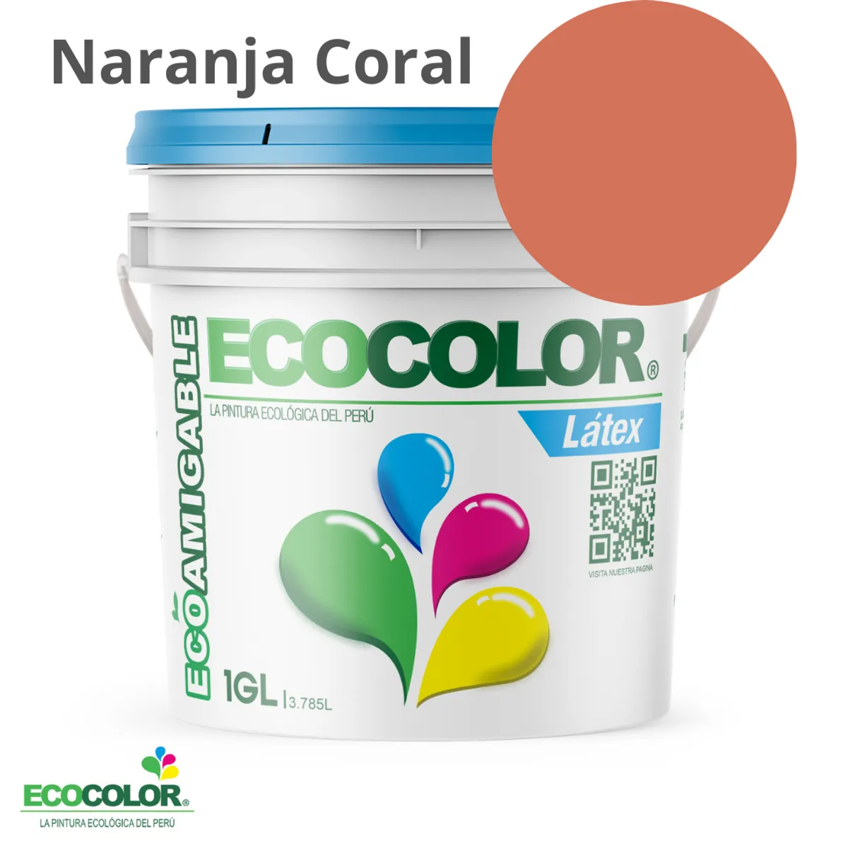 ECOCOLOR - PINTURA ECOCOLOR LATEX NARANJA CORAL 1GL