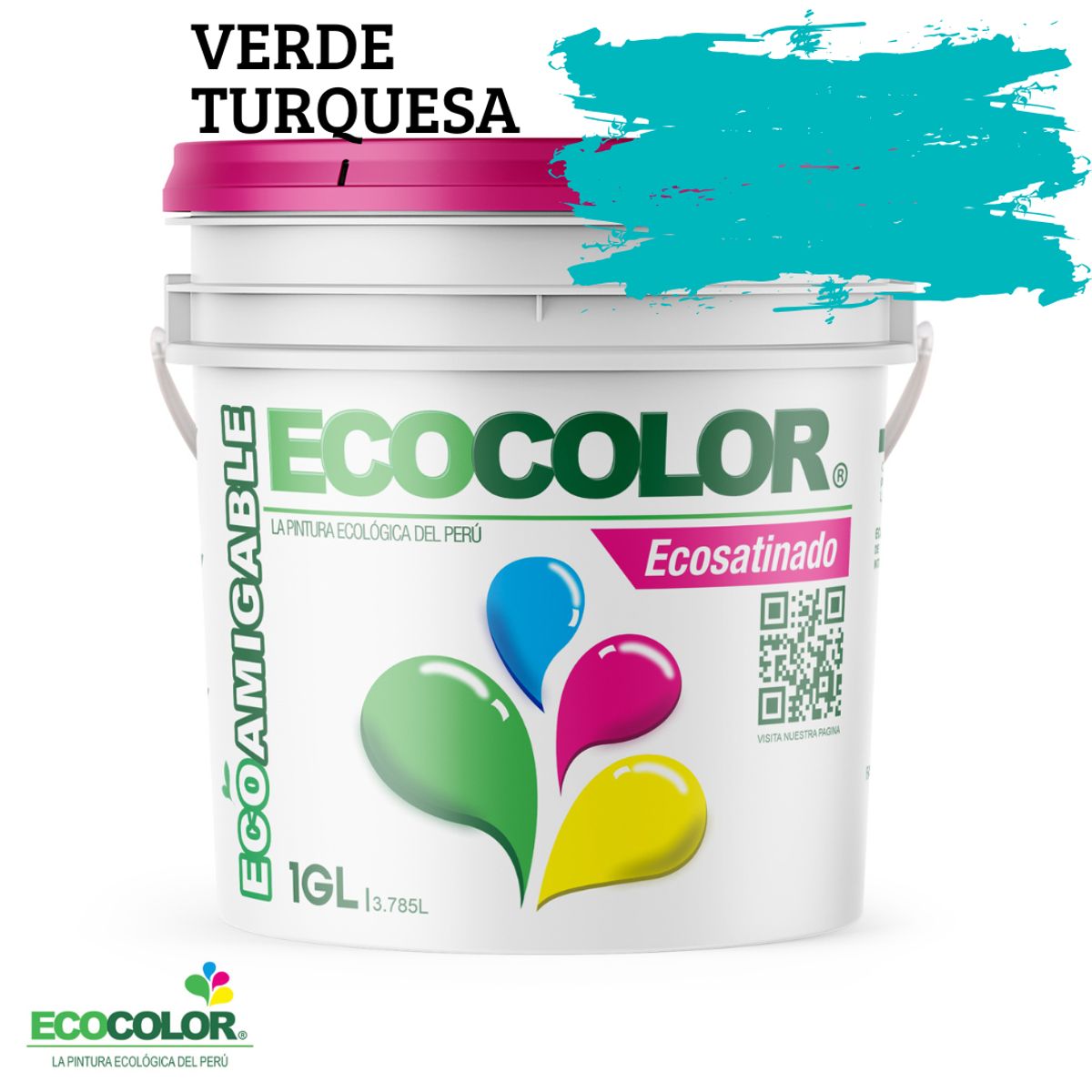ECOCOLOR - PINTURA ECOCOLOR ECOSATINADO VERDE TURQUESA 1GL
