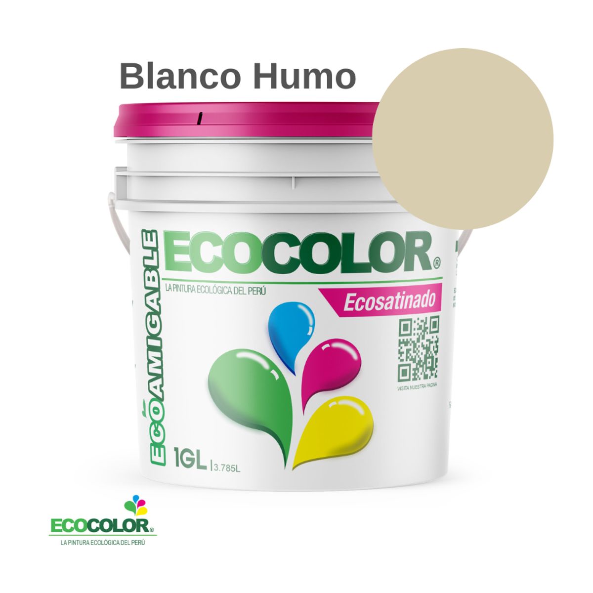 ECOCOLOR - PINTURA ECOCOLOR ECOSATINADO BLANCO HUMO 1GL