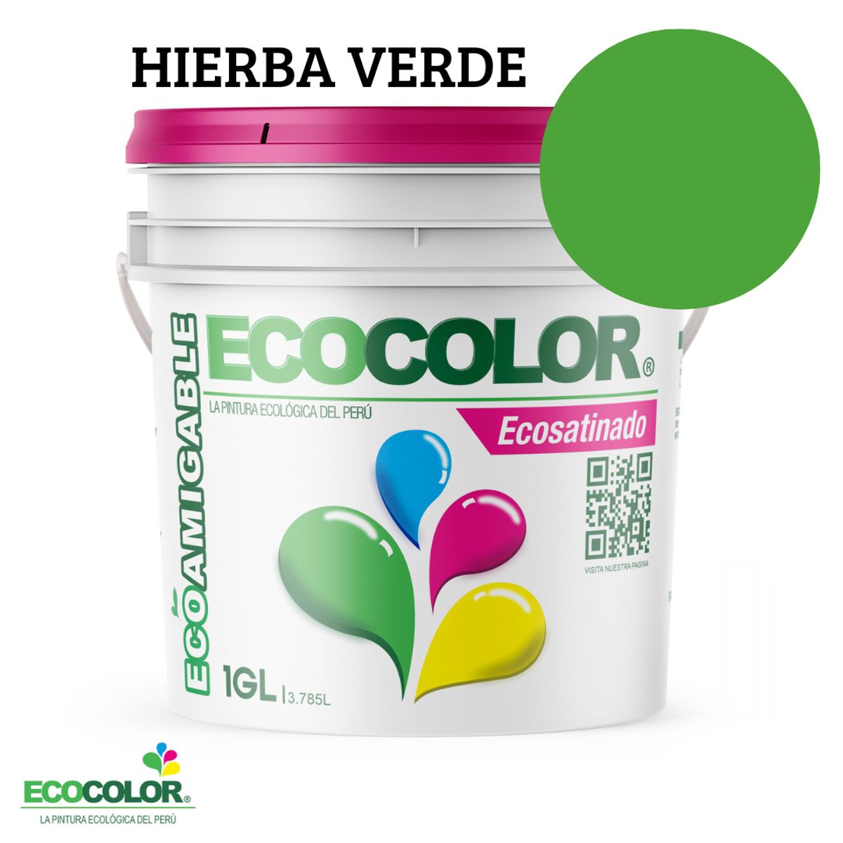 ECOCOLOR - PINTURA ECOCOLOR ECOSATINADO HIERBA VERDE 1GL