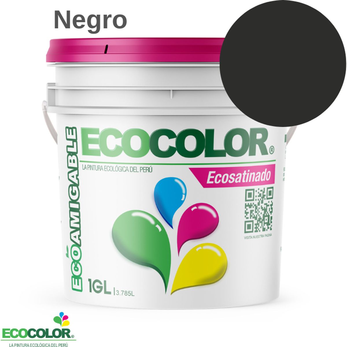 ECOCOLOR - PINTURA ECOCOLOR ECOSATINADO NEGRO 1GL