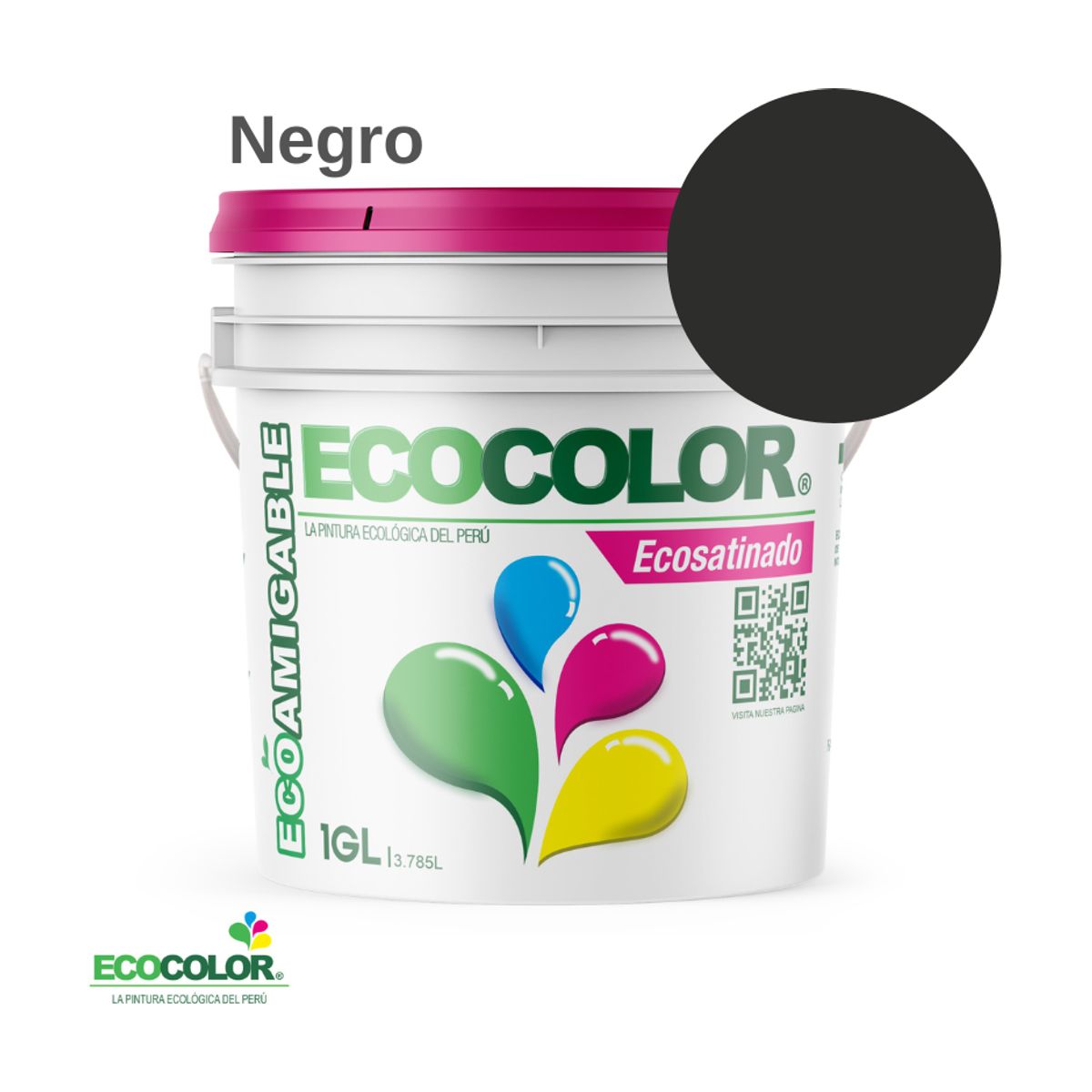ECOCOLOR - PINTURA ECOCOLOR ECOSATINADO NEGRO 1GL