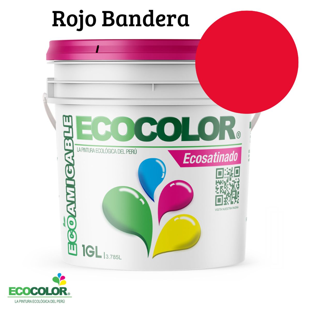 ECOCOLOR - PINTURA ECOCOLOR ECOSATINADO ROJO BANDERA 1GL