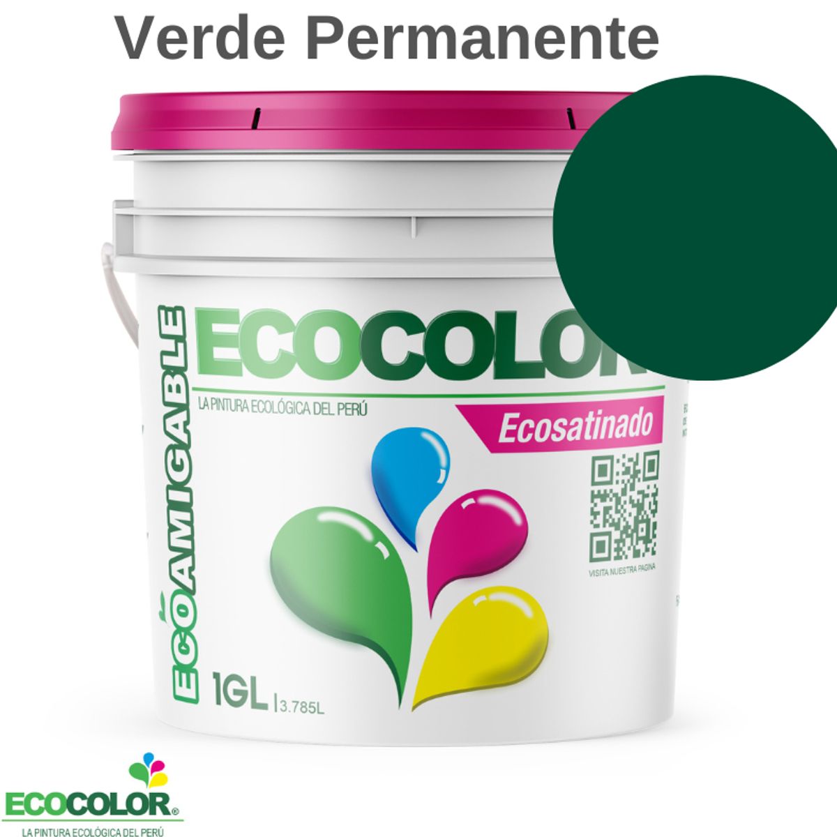 ECOCOLOR - PINTURA ECOLOGICA ECOSATINADO VERDE PERMANENTE 1GL