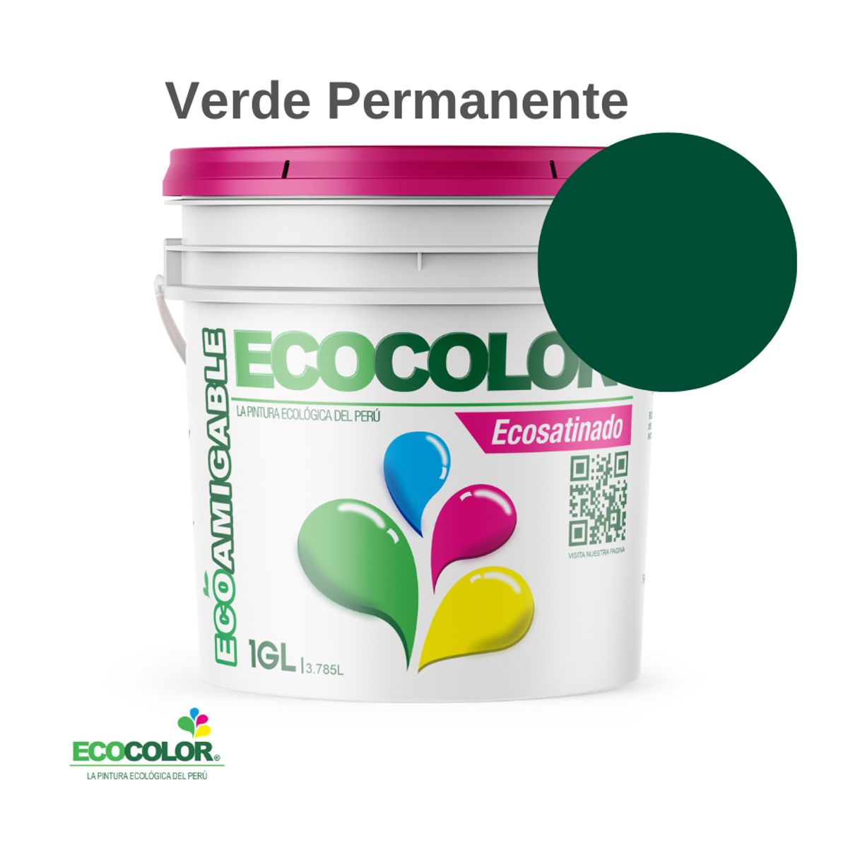 ECOCOLOR - PINTURA ECOLOGICA ECOSATINADO VERDE PERMANENTE 1GL