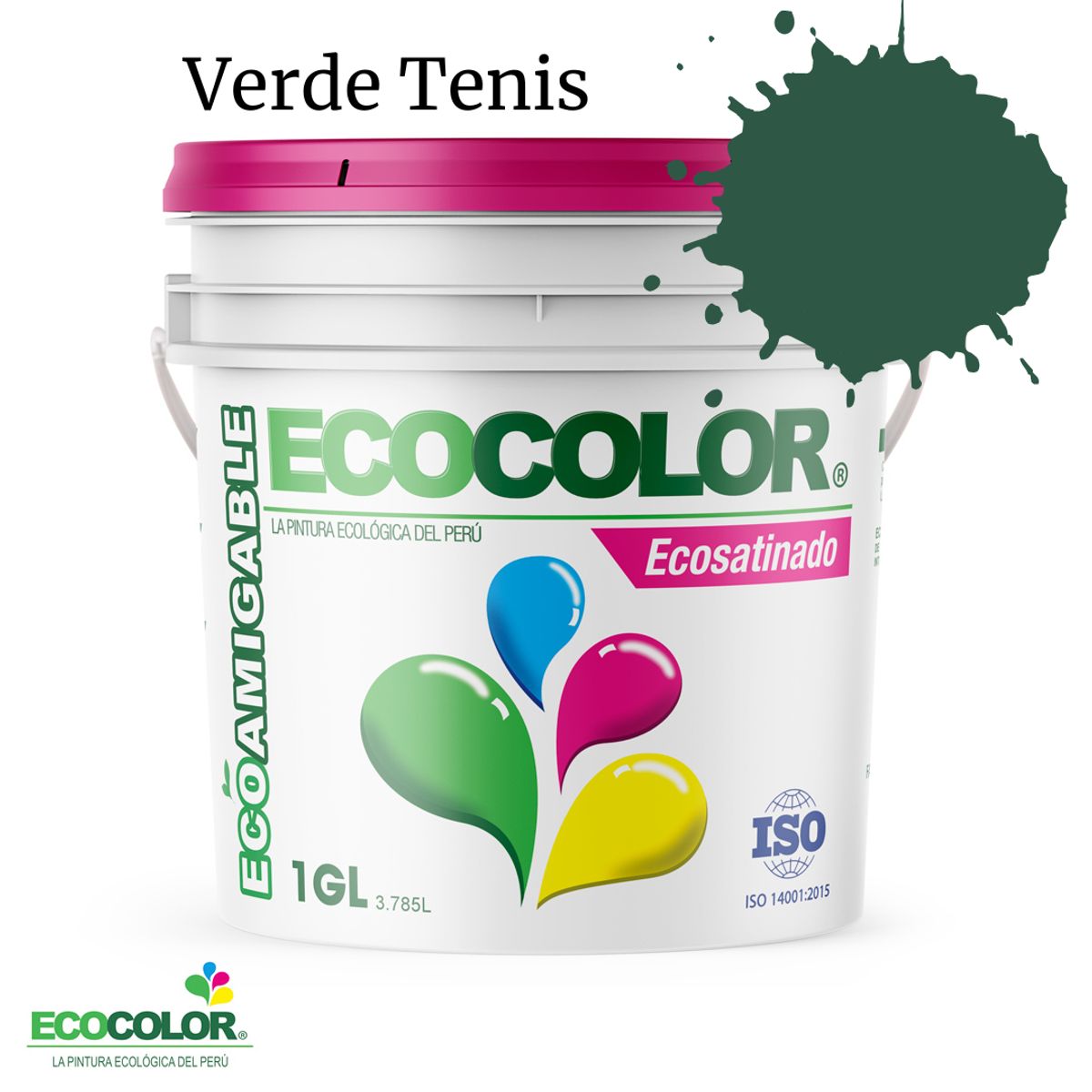 ECOCOLOR - PINTURA ECOLÓGICA ECOSATINADO VERDE TENIS 1GL