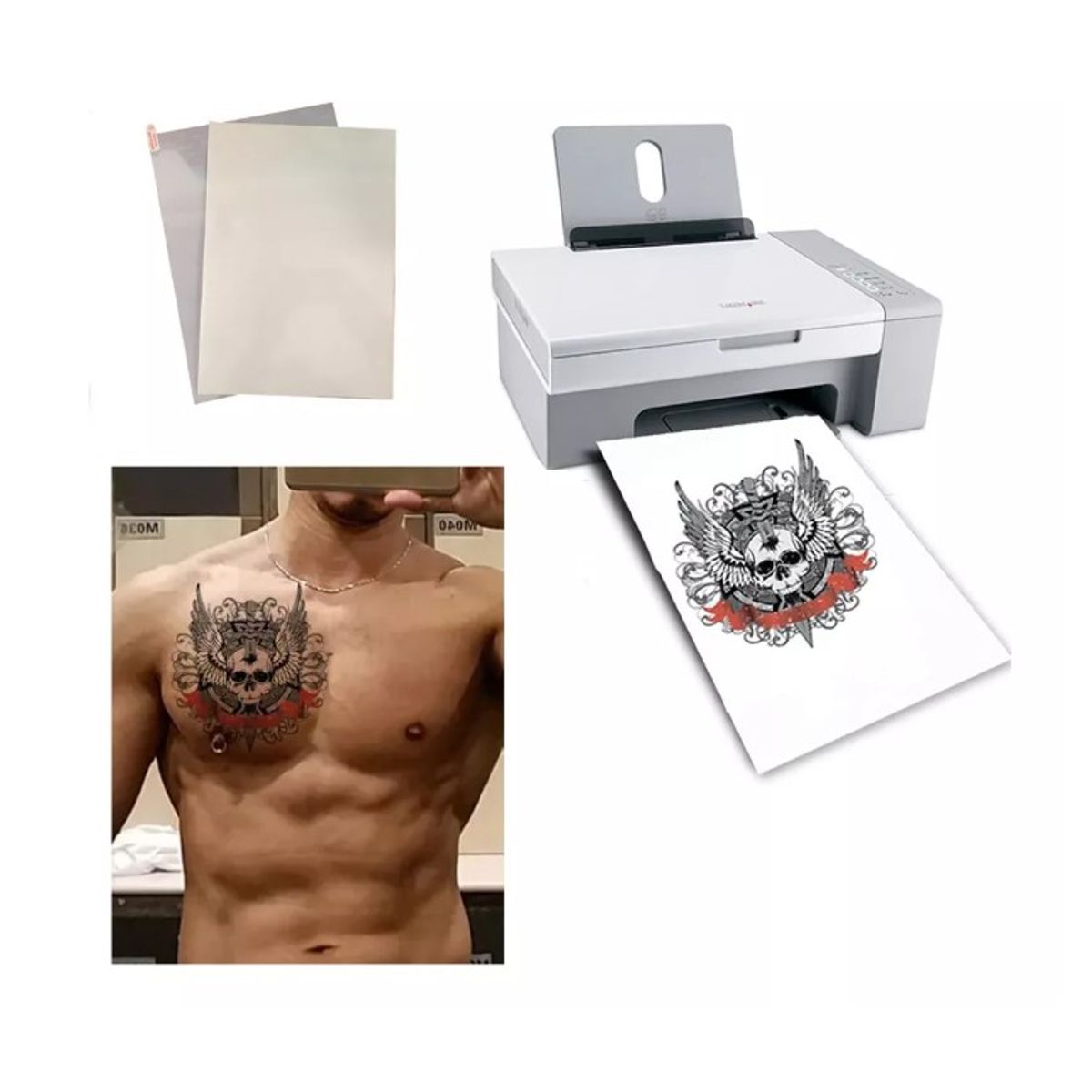GENERICO - PAPEL TATTO A4 IMPRIME TU TATUAJE TEMPORAL PACK X3 HOJAS