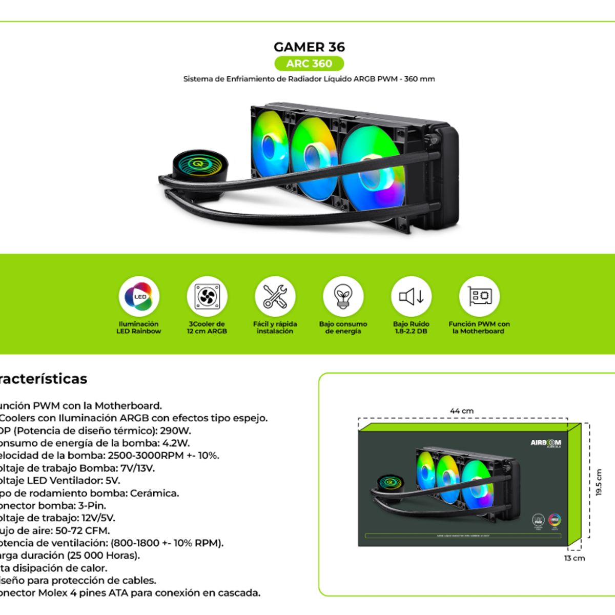 AIRBOOM - Refrigerante Liquido ARC3600 GAMER ARC 360 AIRBOOM