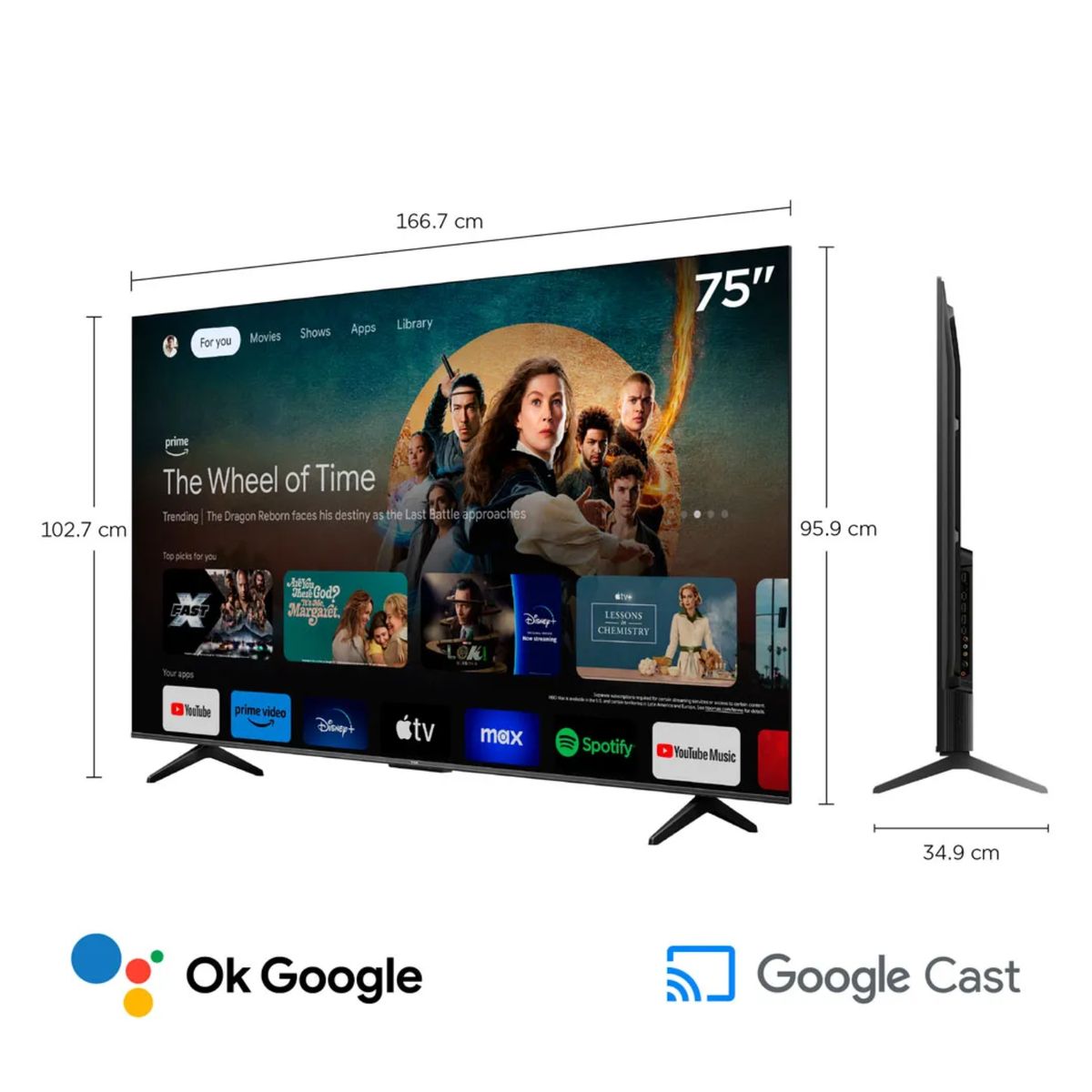 TCL - Televisor TCL 75 Pulgadas QLED UHD 4K Google TV 75T6C + Antena Digital (Modelo 2025)