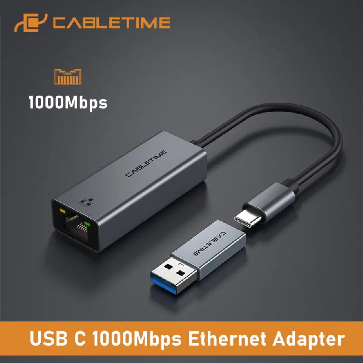 GENERICO - Adaptador de red USB-C Thunderbolt 3 a RJ45 Gigabit CABLETIME CB51G