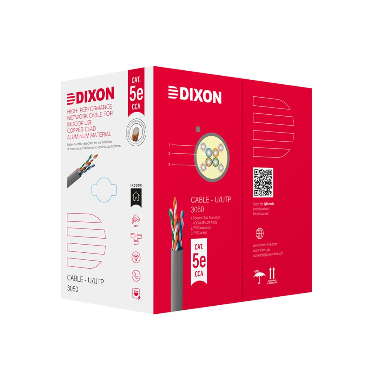 DIXON - Cable De Red Cat5E 305 Metros Dixon 3050 Cca, Alta Velocidad Y Conexión Confiable Para Tu