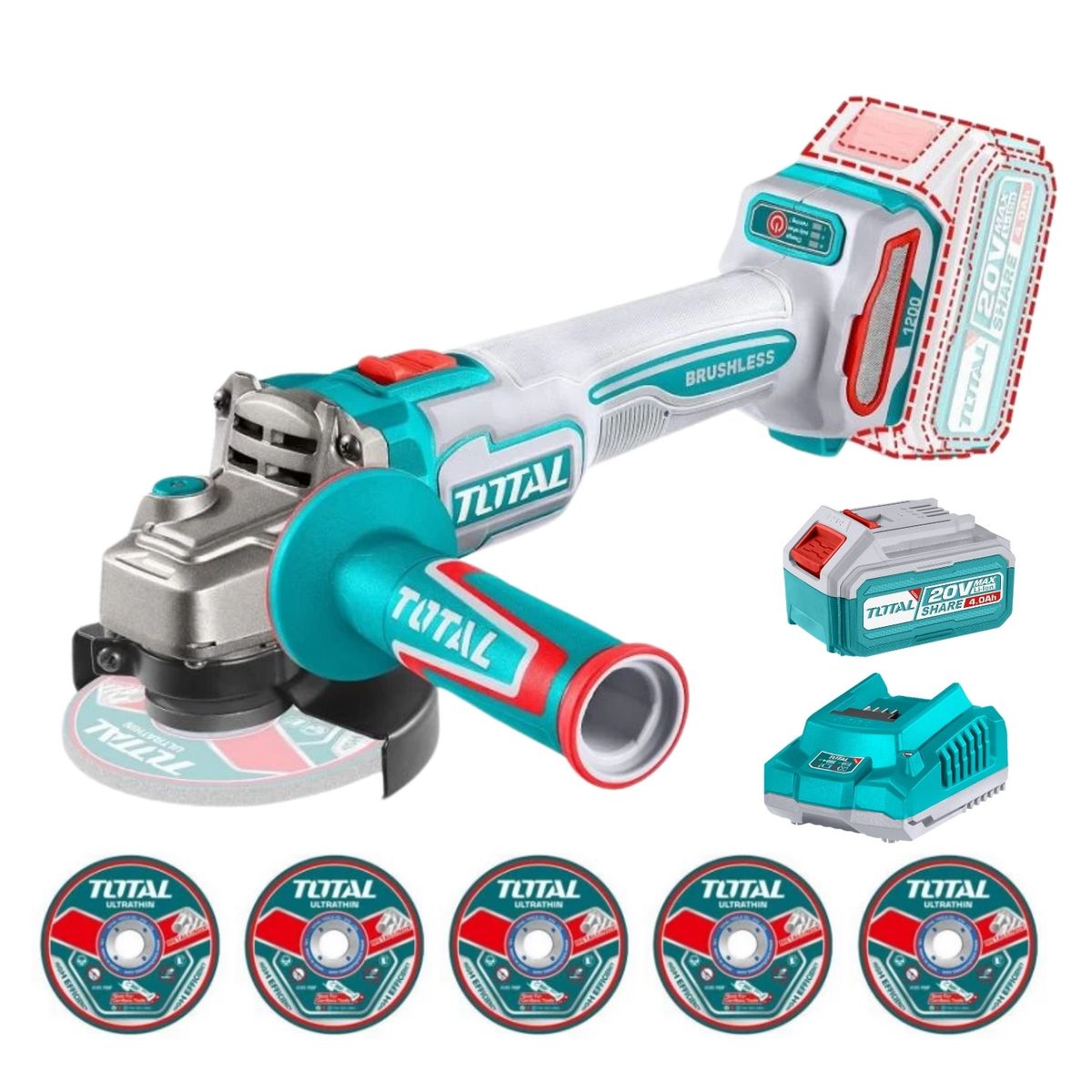 TOTAL TOOLS - Amoladora inalámbrica 4½ incluye batería y cargador Total