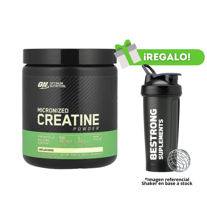 OPTIMUN NUTRITION - CREATINA OPTIMUN NUTRITION MICRONIZADA 300G + SHAKER DE REGALO