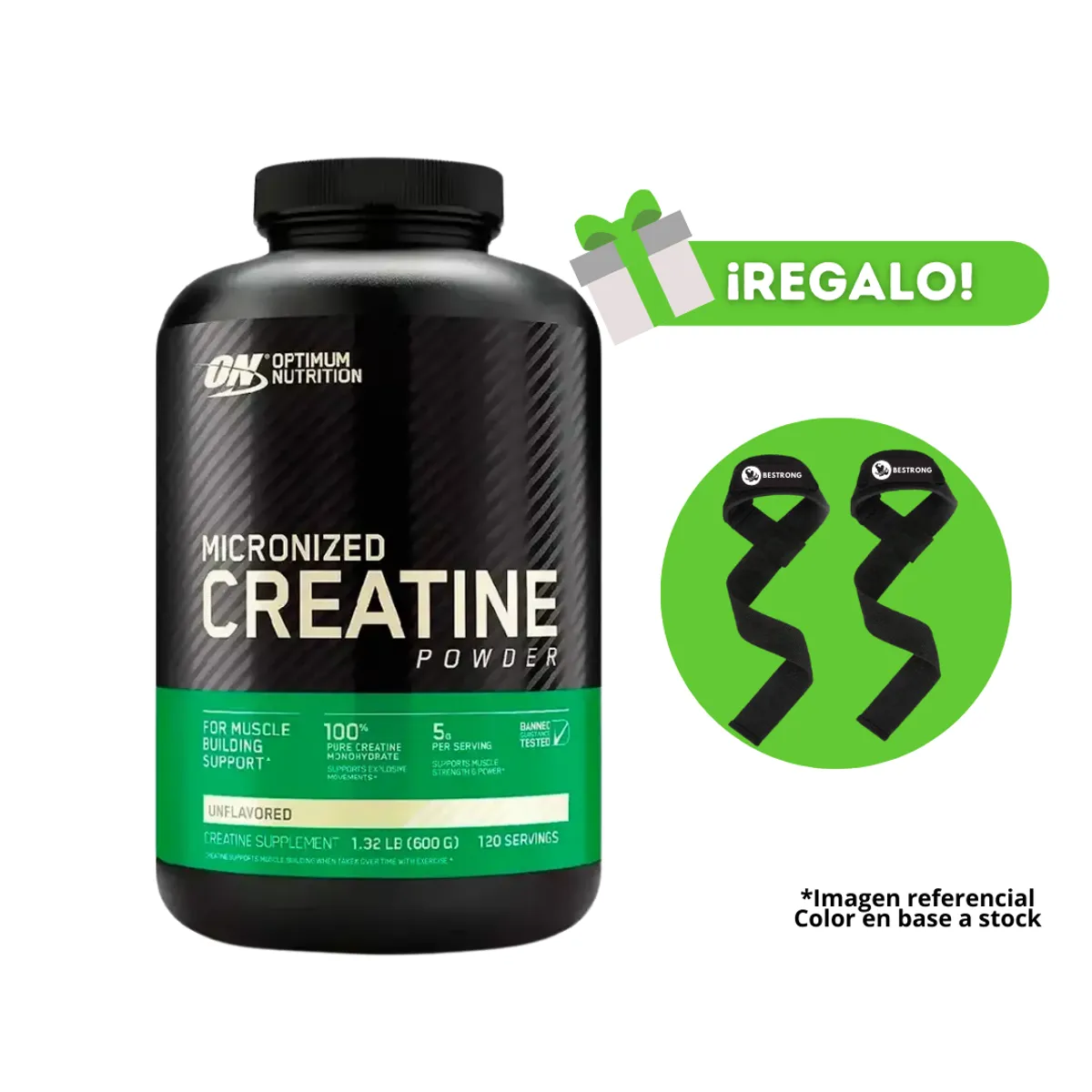 OPTIMUN NUTRITION - CREATINA OPTIMUN NUTRITION MICRONIZADA 600G + STRAPS DE REGALO
