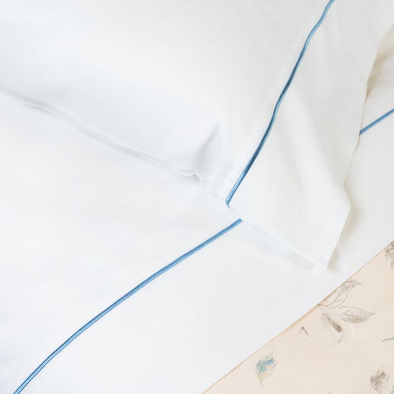 PLUMAS - Juego de Sábanas Lines Celeste acero 400 Hilos