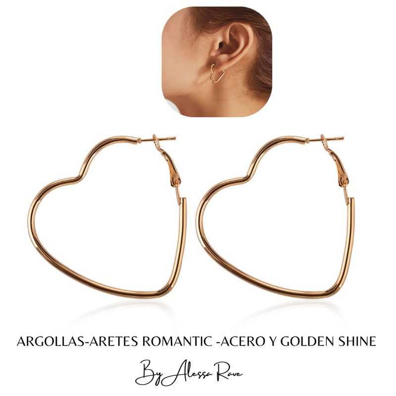 GENERICO - ARGOLLAS-ARETES ROMANTIC -ACERO Y GOLDEN SHINE