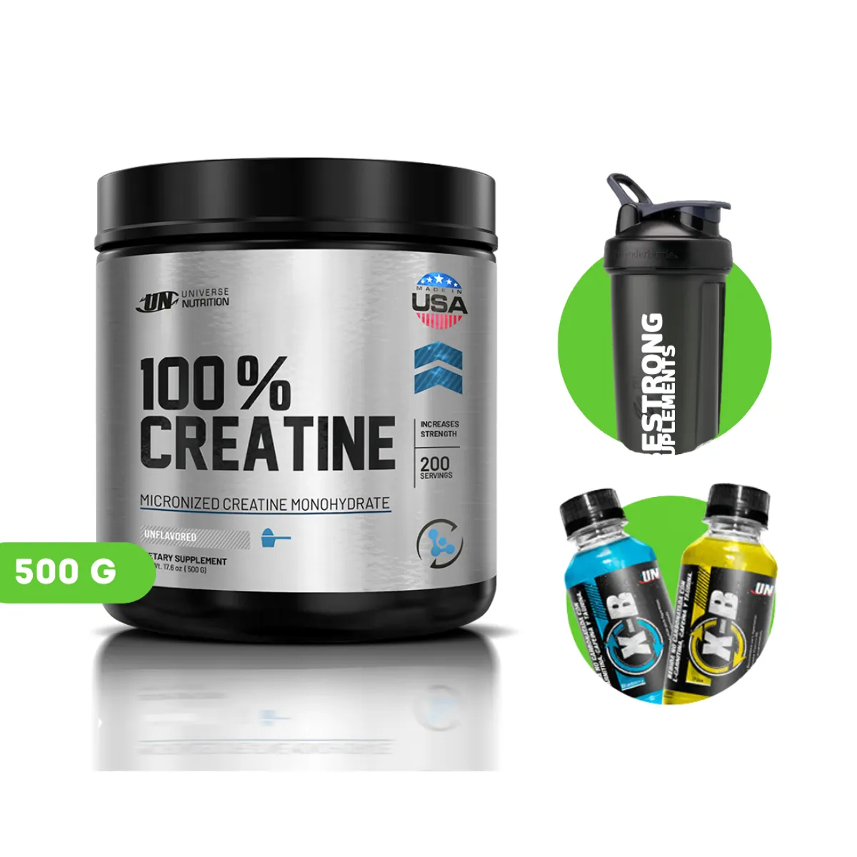 UNIVERSE NUTRITION - CREATINA UNIVERSE NUTRITION MONOHIDRATADA 500G + SHAKER + X-B DE REGALO