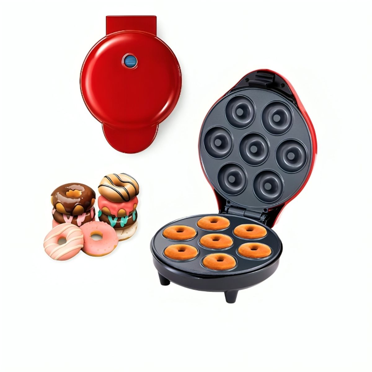 GENERICO - Mini Máquina Eléctrica para Hacer 7 Mini Donuts Antiadherente 350 W