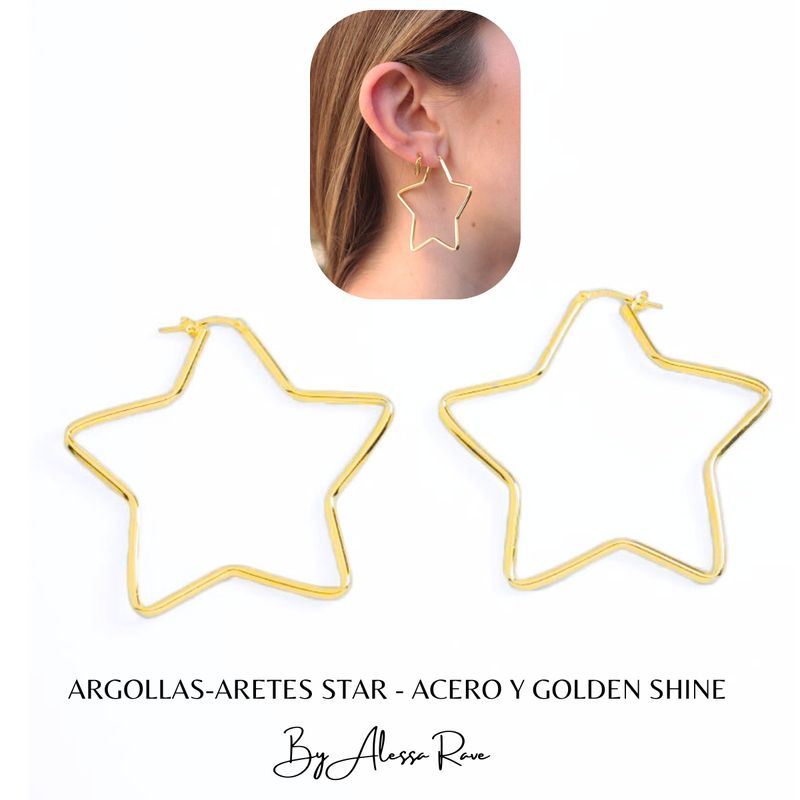 GENERICO - ARGOLLAS-ARETES STAR - ACERO Y GOLDEN SHINE