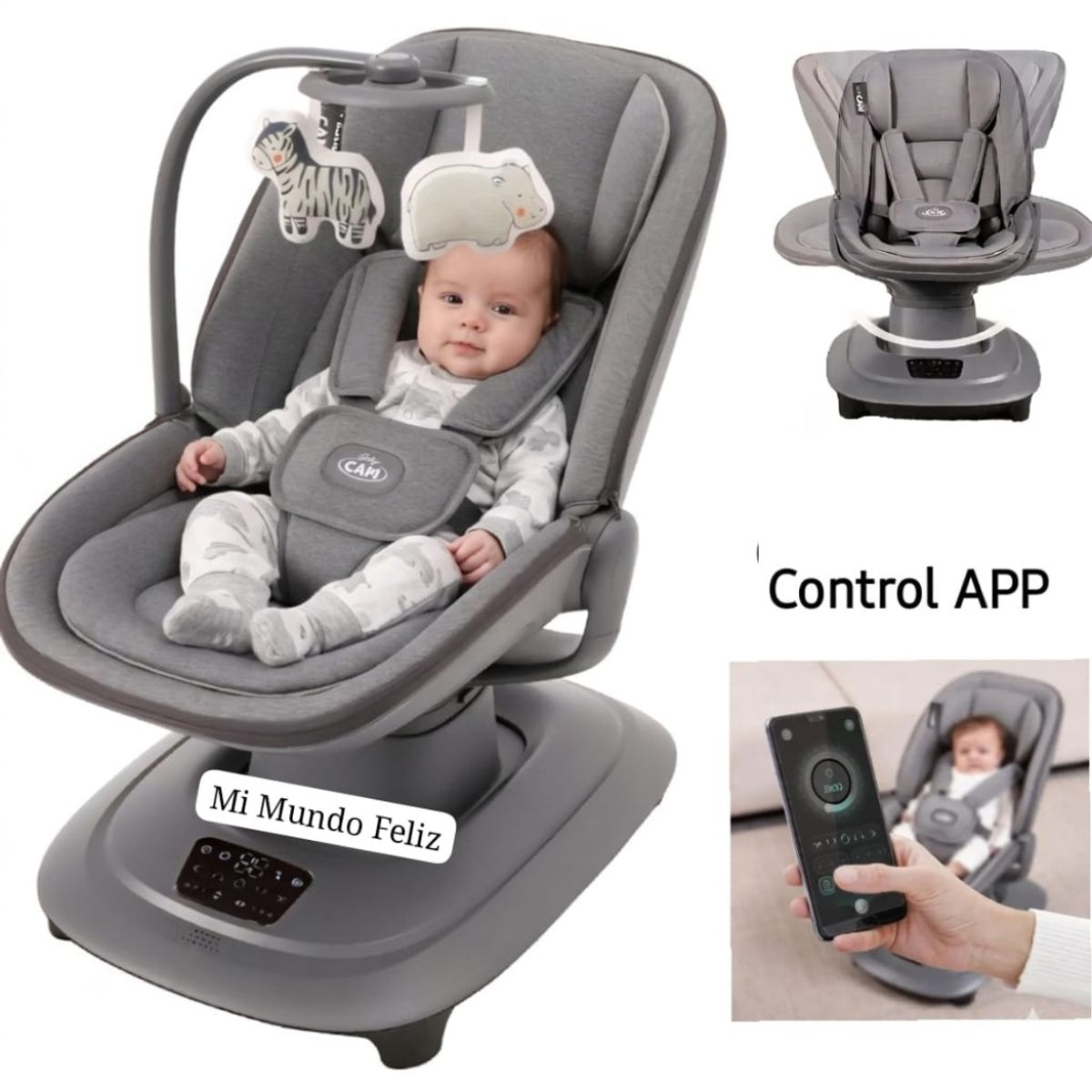 BABY CAM - Silla Mecedora para Bebe Premium  7 Modos Balanceo Gray Dar