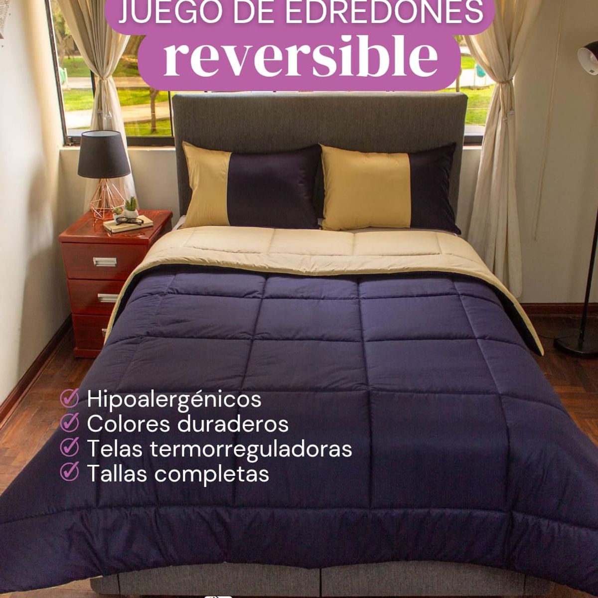 AMADEUS HOME - Edredón Reversible king Size + Fundas ¡Tallas completas