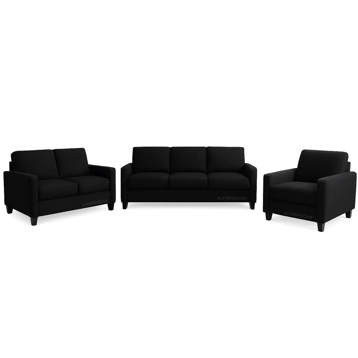 ALTO HOGAR - Juego de Sala 3 2 1 Emma Negro - Tapiz Antifluido