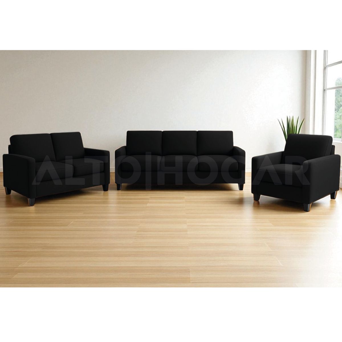 ALTO HOGAR - Juego de Sala 3 2 1 Emma Negro - Tapiz Antifluido