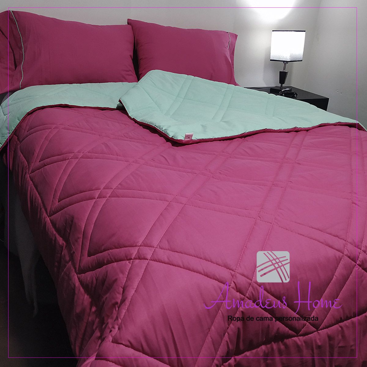 AMADEUS HOME - Juego Edredón Reversible para cama plaza y media ¡Algodón Peruano