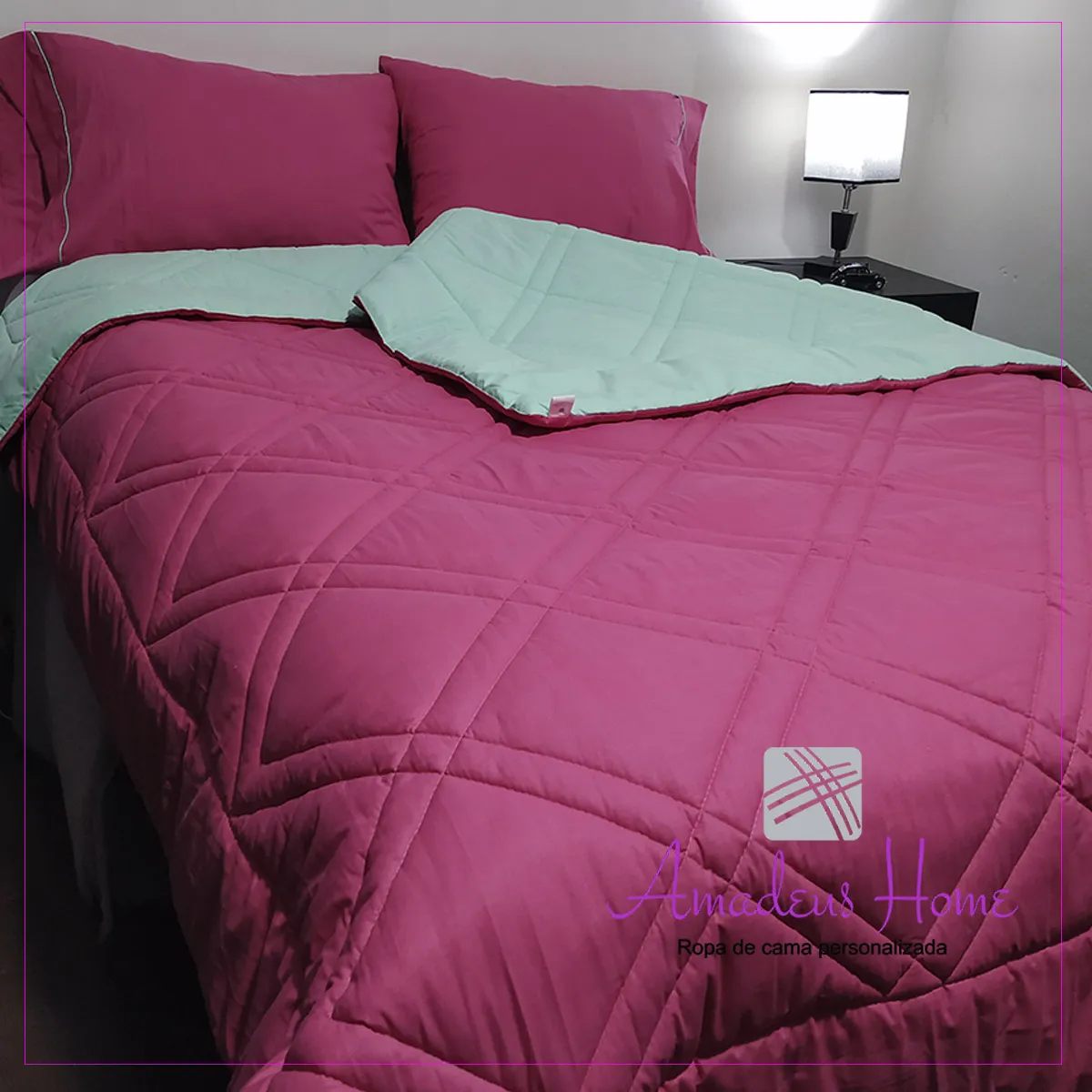 AMADEUS HOME - Juego Edredón Reversible para cama plaza y media ¡Algodón Peruano