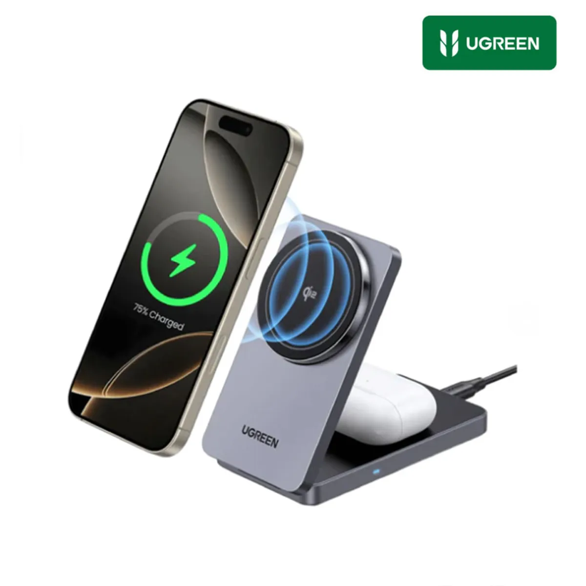 UGREEN - Cargador Inalámbrico 2en1 Ugreen MagSafe Qi2 para iPhone 16 Airpods