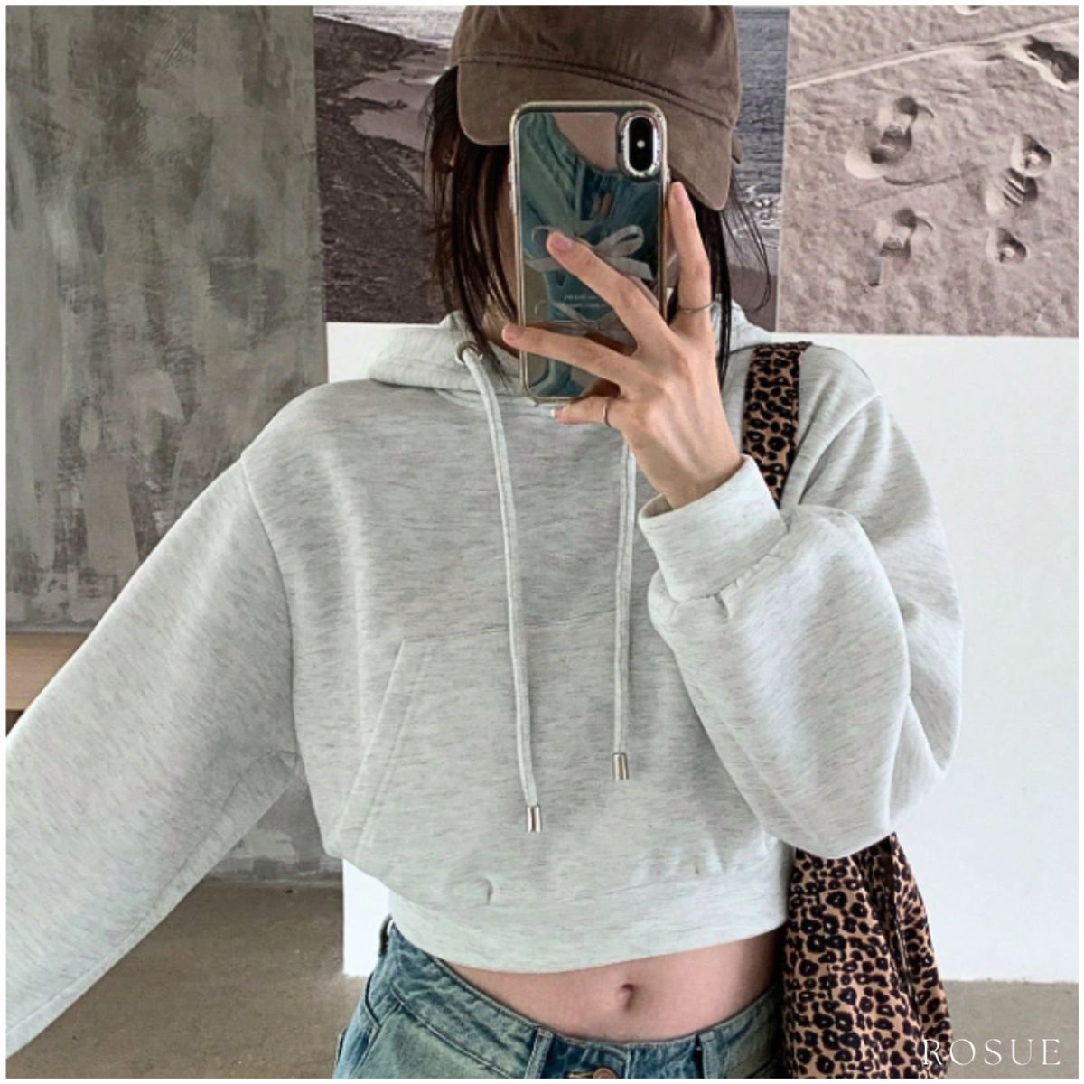 ROSUE - Polera con Capucha Crop de Franela Mujer