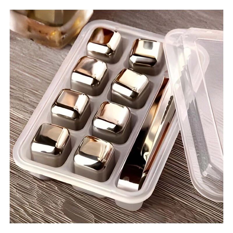 GENERICO - Pack4 Dados para Tragos Color Plateado Y+Papel de Regalo