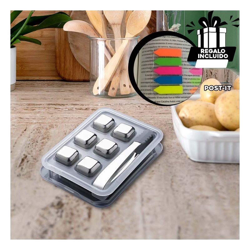 GENERICO - Pack6 Set 6 Cubos Ice y Pinza Platead Y+Banderitas Adhesivas