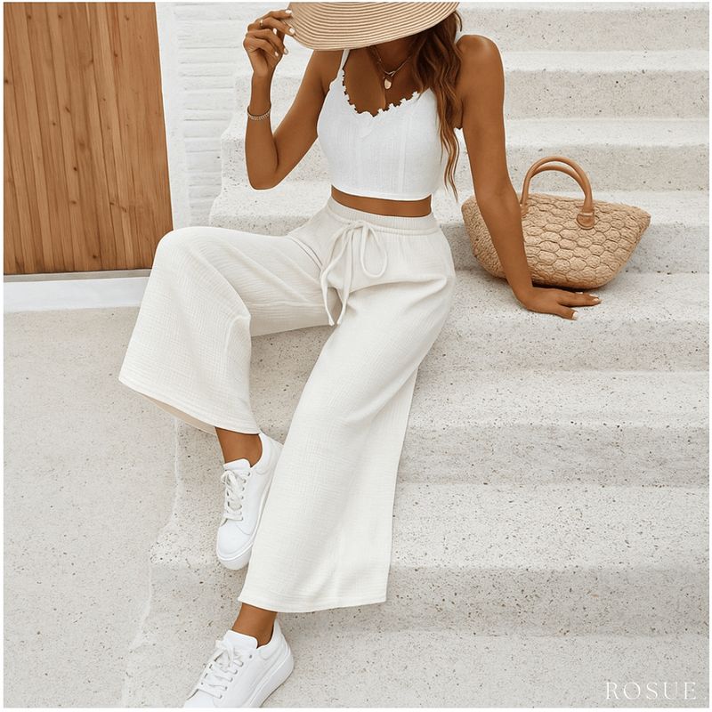 ROSUE - Pantalon holgado Waffer casual mujer