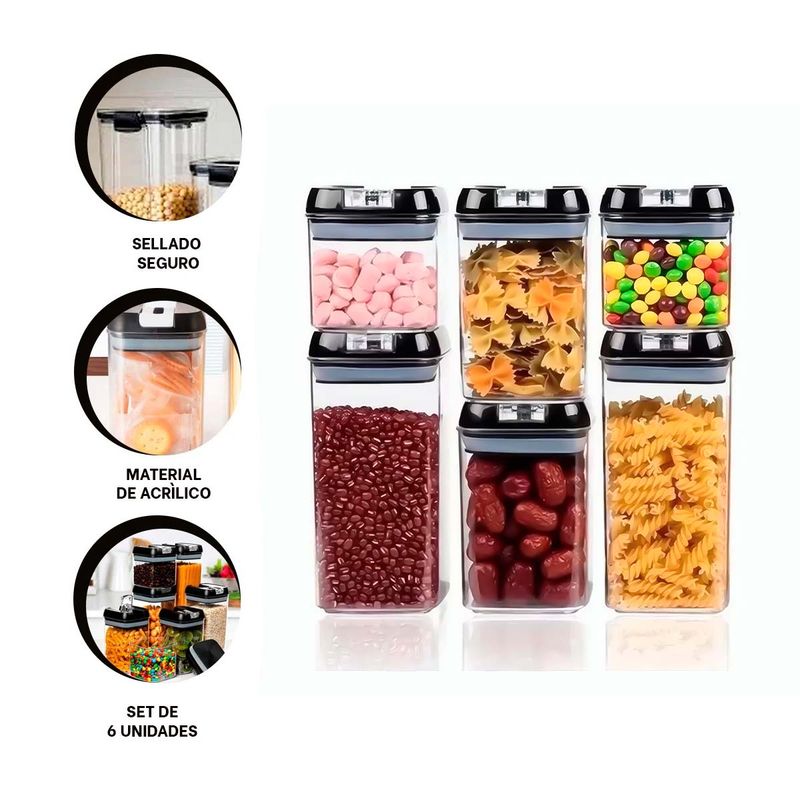 GENERICO - Pack4 Envases de Cocina para Frutos Secos Tapa Negra